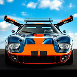 A custom car designed on the chassis of a Ford GT40, showcasing the aggressive front bumper inspired by the Lancia Stratos