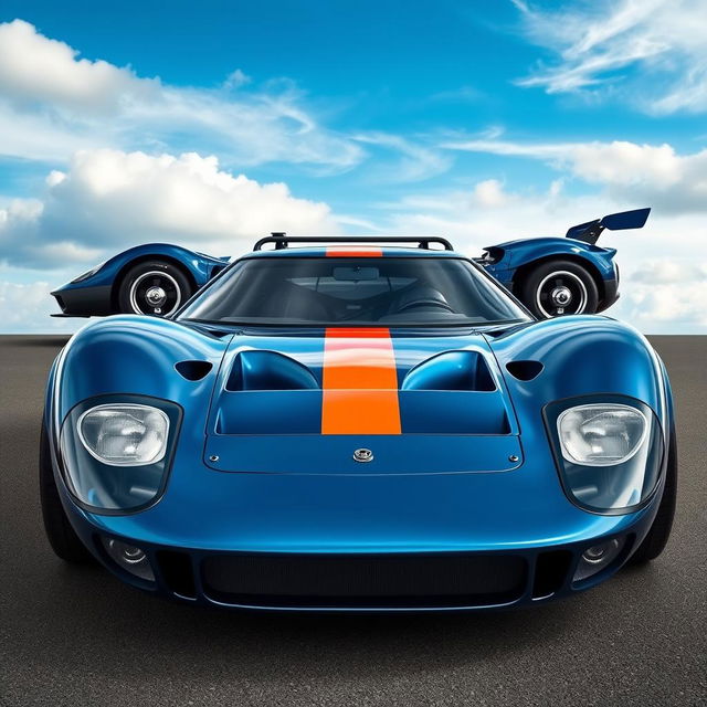 A custom car designed on the chassis of a Ford GT40, showcasing the aggressive front bumper inspired by the Lancia Stratos