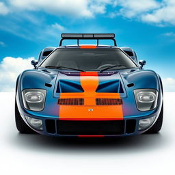 A custom car designed on the chassis of a Ford GT40, showcasing the aggressive front bumper inspired by the Lancia Stratos