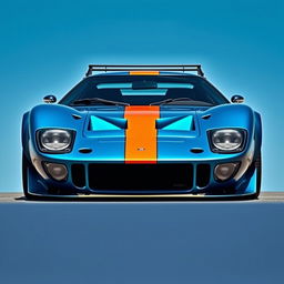 A custom car inspired by the chassis of a Ford GT40, featuring the aggressive front bumper design of a Lancia Stratos