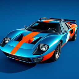 A custom car inspired by the chassis of a Ford GT40, featuring the aggressive front bumper design of a Lancia Stratos
