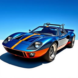 A custom car inspired by the chassis of a Ford GT40, featuring the aggressive front bumper design taken from the Lancia Stratos