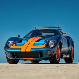 A custom car inspired by the chassis of a Ford GT40, featuring the aggressive front bumper design taken from the Lancia Stratos