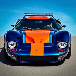 A custom car inspired by the chassis of a Ford GT40, featuring the aggressive front bumper design taken from the Lancia Stratos