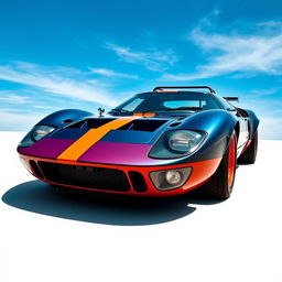 A custom-designed car based on the chassis of a Ford GT40, featuring the aggressive front bumper of a Lancia Stratos