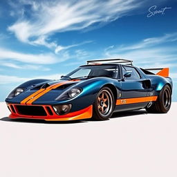 A custom-designed car based on the chassis of a Ford GT40, featuring the aggressive front bumper of a Lancia Stratos