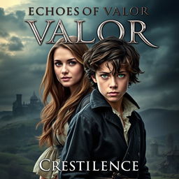 A captivating book cover for 'Echoes of Valor' by Crestilence, featuring a young woman named Heather, who has an adventurous and determined expression
