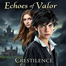 A captivating book cover for 'Echoes of Valor' by Crestilence, featuring a young woman named Heather, who has an adventurous and determined expression