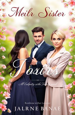 A captivating book cover for a romance-family novel featuring a dramatic rivalry between two elegant sisters and a handsome man
