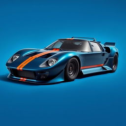 A custom-designed car based on the chassis of a Ford GT40, featuring the aggressive front bumper design from the Lancia Stratos