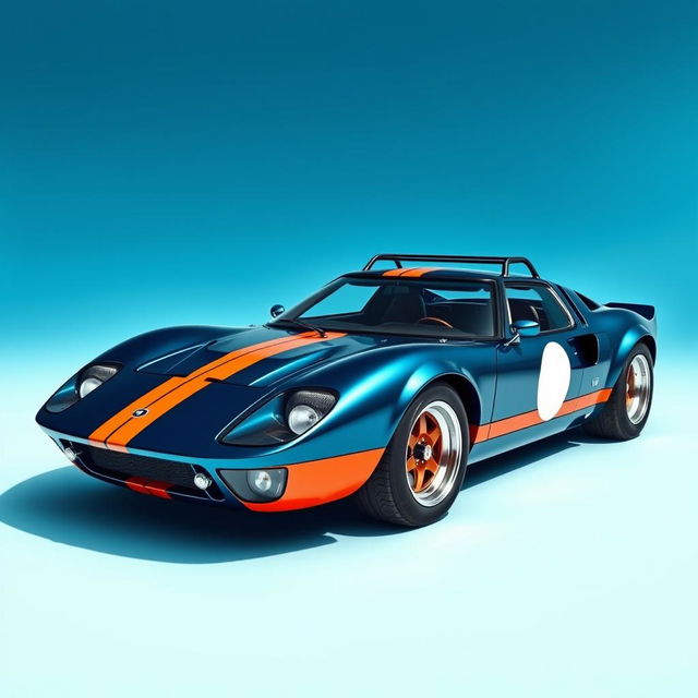 A custom-designed car based on the chassis of a Ford GT40, featuring the aggressive front bumper design from the Lancia Stratos