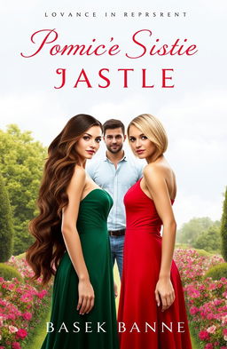 A compelling book cover for a romance-family novel depicting a rivalry between two sisters and the man who becomes the center of their competition