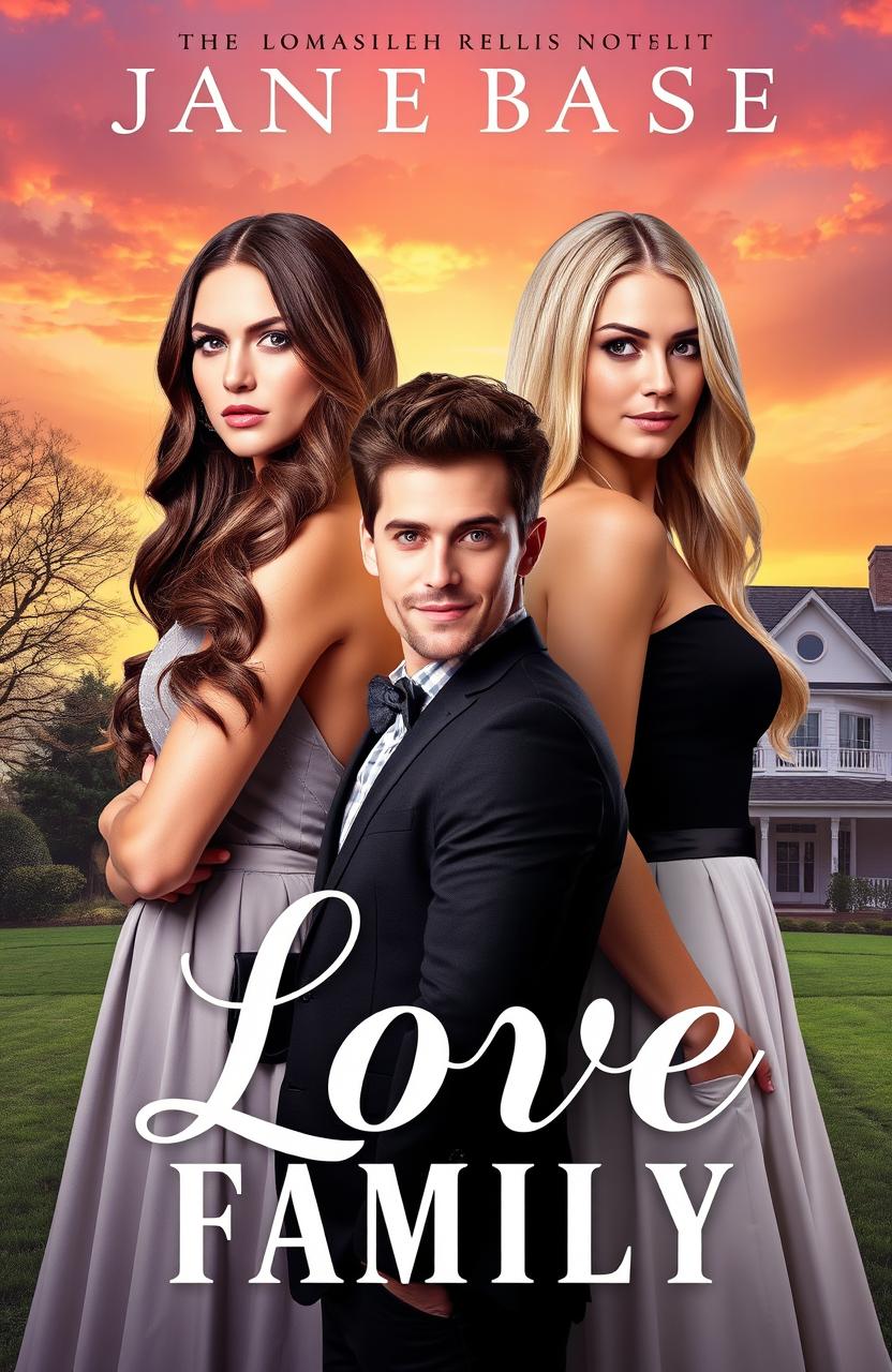 A captivating book cover for a romance-family novel, featuring two sister characters, one with long wavy brunette hair and the other with straight blonde hair, standing back-to-back with determined expressions