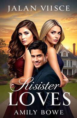 A captivating book cover for a romance-family novel, featuring two sister characters, one with long wavy brunette hair and the other with straight blonde hair, standing back-to-back with determined expressions