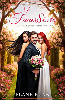 A captivating book cover for a romance novel featuring a rivalry between two strikingly beautiful sisters and a charming man caught between them