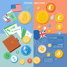 An informative illustration depicting both traditional currencies and cryptocurrencies