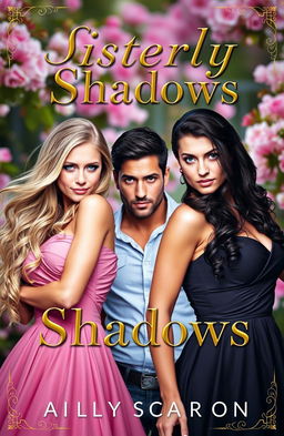 A captivating book cover for a Romance novel, featuring an intense rivalry between two beautiful sisters, both in elegant dresses