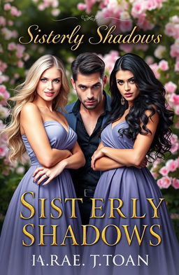 A captivating book cover for a Romance novel, featuring an intense rivalry between two beautiful sisters, both in elegant dresses