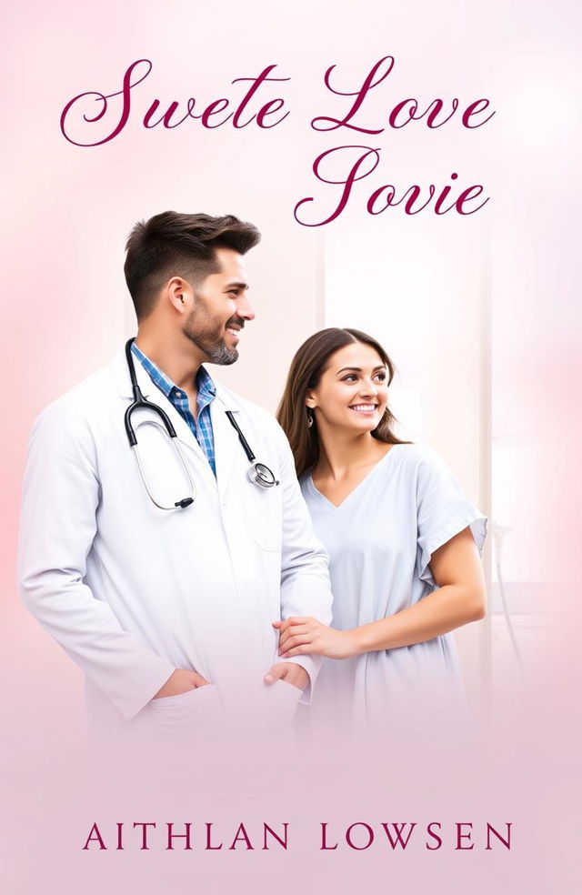 A captivating book cover for a romance novel featuring a handsome doctor in a white coat with a stethoscope around his neck, standing confidently in a hospital setting