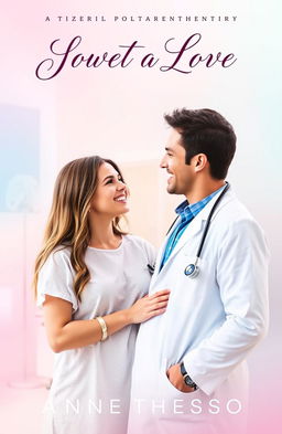 A captivating book cover for a romance novel featuring a handsome doctor in a white coat with a stethoscope around his neck, standing confidently in a hospital setting