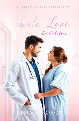 A captivating book cover for a romance novel featuring a handsome doctor in a white coat with a stethoscope around his neck, standing confidently in a hospital setting