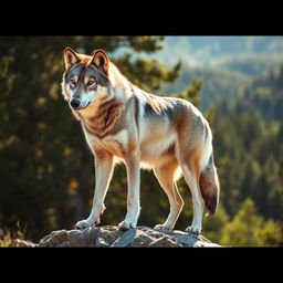 A raw photograph capturing a majestic wolf in its natural habitat, showcasing the wolf's fierce yet noble demeanor