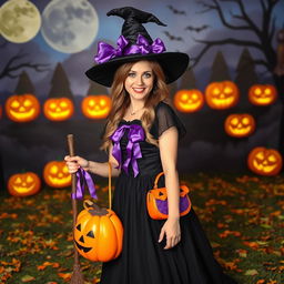 A woman dressed in a vibrant and creative Halloween costume, showcasing intricate details and bold colors