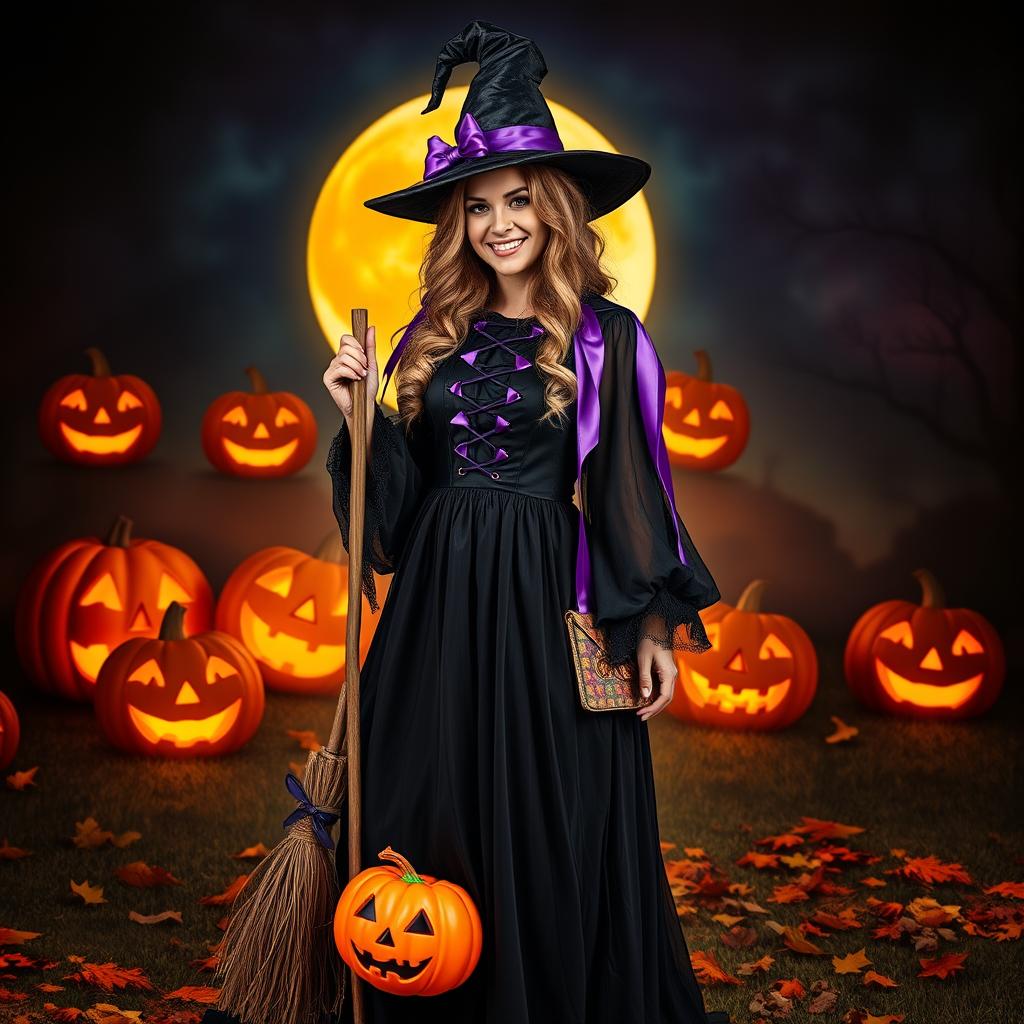 A woman dressed in a vibrant and creative Halloween costume, showcasing intricate details and bold colors