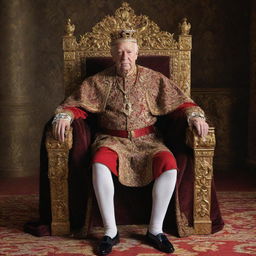 A majestic portraiture of King Alex, a powerful monarch. His regal attire and commanding presence are highlighted by the opulent backdrop of his throne room.