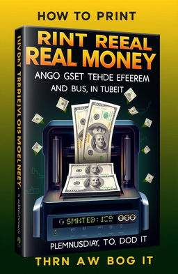 A striking book cover that showcases a futuristic machine printing banknotes effortlessly, symbolizing algorithmic trading and wealth creation