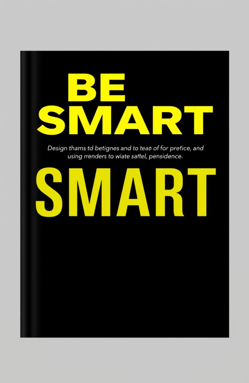 A modern, sleek book cover design for a title called 'BE SMART' prominently displayed in bold, striking yellow typography against a deep black background