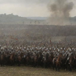 King Alex and his 10,000 horsemen shipping out for a monumental battle against the Roman legions. The scene is filled with a flurry of activity, the air bristles with the tension and excitement of the upcoming confrontation.