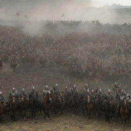 King Alex and his 10,000 horsemen shipping out for a monumental battle against the Roman legions. The scene is filled with a flurry of activity, the air bristles with the tension and excitement of the upcoming confrontation.