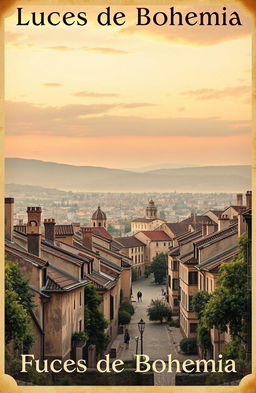 A vintage advertisement poster titled "Luces de Bohemia" featuring a picturesque view of an old, distant city