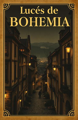 A vintage advertisement poster titled "Luces de Bohemia", featuring an old, dark, and remote city landscape