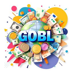 A vibrant and visually striking graphic design featuring a variety of currencies from around the world, including dollar bills, euros, yen, and pounds