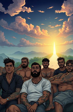A thoughtful and impactful illustration depicting the theme of drug addiction among men, focusing on the struggles with body image and the future