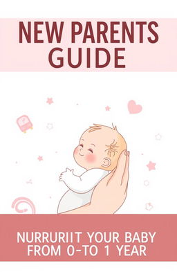 A welcoming and nurturing book cover for an eBook titled 'NEW PARENTS GUIDE' with the subtitle 'NURTURING YOUR BABY FROM 0 TO 1 YEAR
