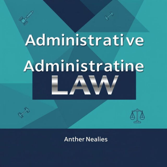 A cool and contemporary book cover design for an administrative law textbook, featuring an abstract geometric pattern in shades of navy blue and teal, symbolizing structure and order