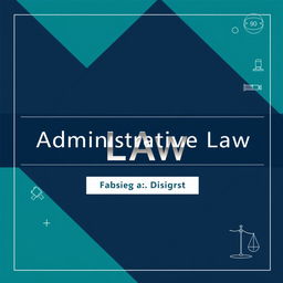 A cool and contemporary book cover design for an administrative law textbook, featuring an abstract geometric pattern in shades of navy blue and teal, symbolizing structure and order