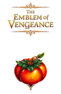 A fantasy book cover titled 'The Emblem of Vengeance' in elegant, ornate gold lettering, set against a pure white background