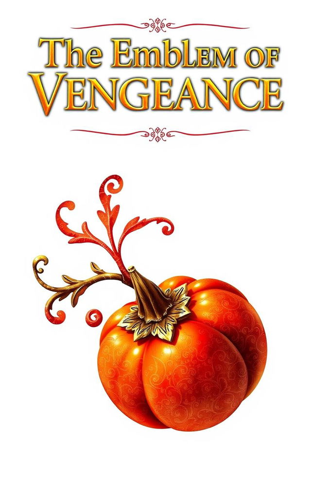 A fantasy book cover titled 'The Emblem of Vengeance' in elegant, ornate gold lettering, set against a pure white background