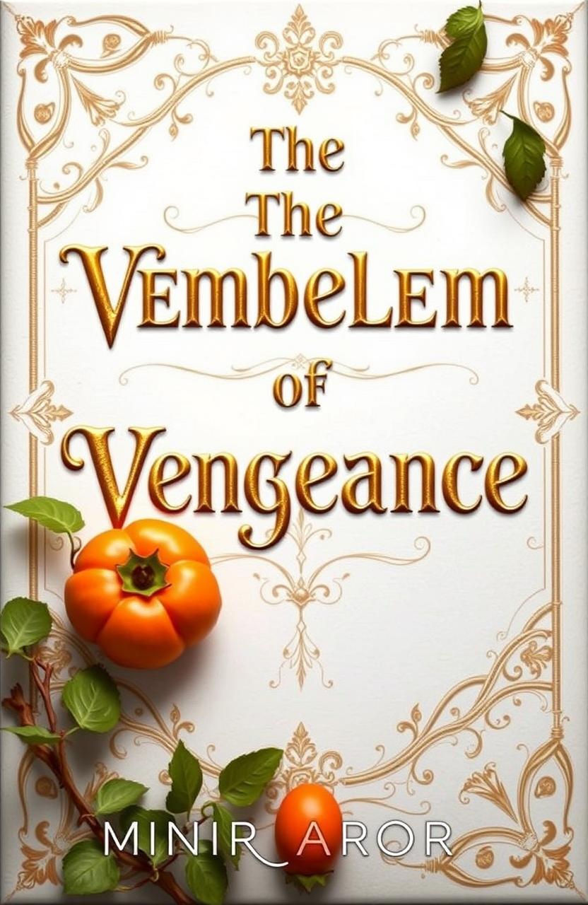 A fantasy book cover titled "The Emblem of Vengeance" prominently displayed in ornate gold lettering