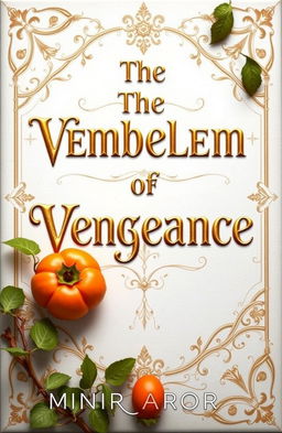 A fantasy book cover titled "The Emblem of Vengeance" prominently displayed in ornate gold lettering