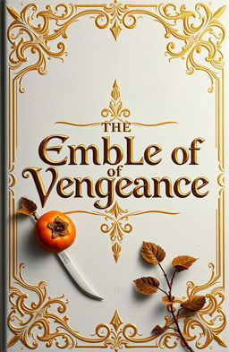 A fantasy book cover titled "The Emblem of Vengeance" prominently displayed in ornate gold lettering