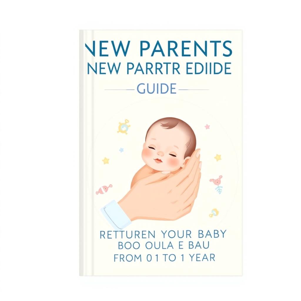 A welcoming and nurturing book cover for an eBook titled 'NEW PARENTS GUIDE' with the subtitle 'NURTURING YOUR BABY FROM 0 TO 1 YEAR