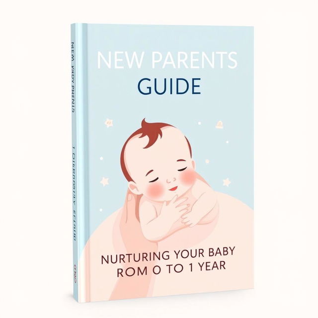 A welcoming and nurturing book cover for an eBook titled 'NEW PARENTS GUIDE' with the subtitle 'NURTURING YOUR BABY FROM 0 TO 1 YEAR