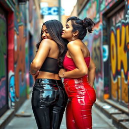A vibrant and joyful scene featuring two Indian teenage girls with chubby figures