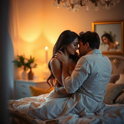 An intimate scene of passion between two lovers, expressing deep affection and connection