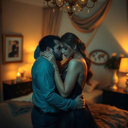 An intimate scene of passion between two lovers, expressing deep affection and connection